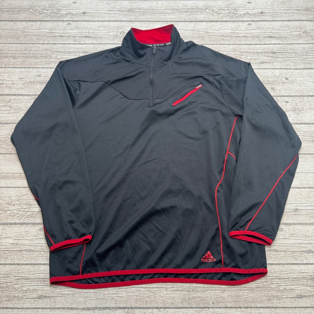 Adidas Sweater Men's XL Black Red Climalite Quarter Zip Up Pullover Sportswear
